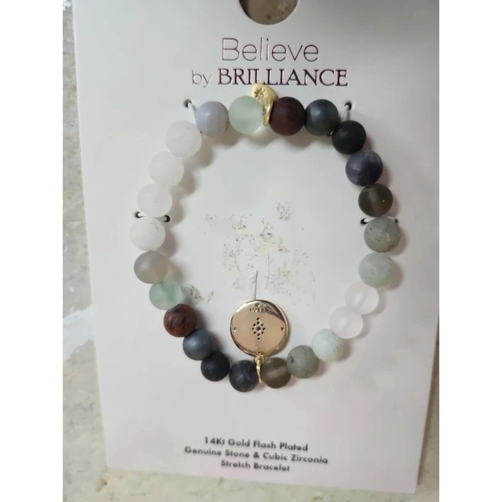 Believe by brilliance 24k gold flash metal and semi precious stone bracelet